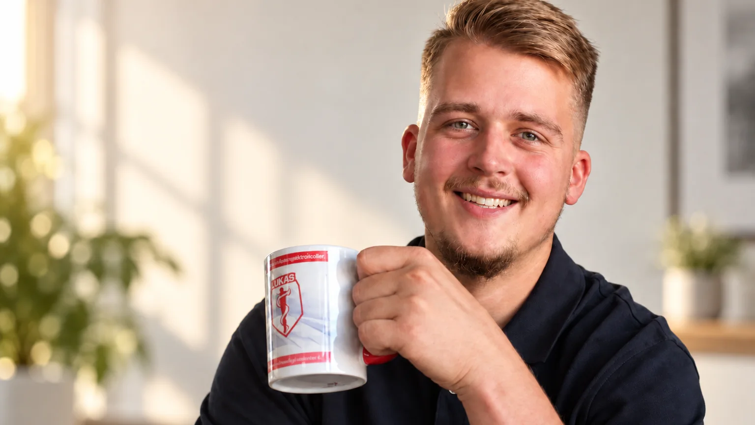 Junger Pflegefachmann blickt freundlich in die Kamera.